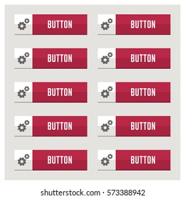 Modern web buttons flat design with square style place for text and icon. Red set