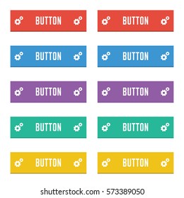 Modern web buttons flat design with square style place for text and icon. Orange, blue, purple, green, orange button set