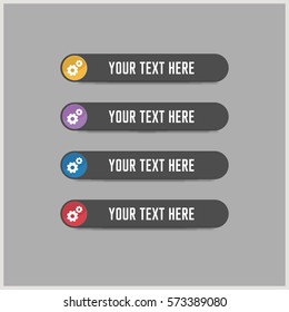 Modern web buttons flat design with square style place for text and icon. black set