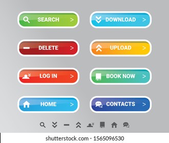 Modern web buttons - User Interface and User Experience vector set. The most popular buttons in one useful collection. Vector shiny glossy effect with separate icons.