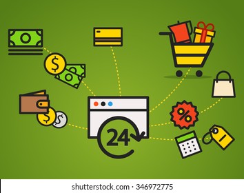 Modern web commerce illustration. Flat design shopping concept
