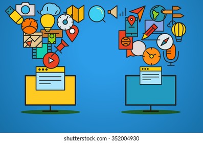 Ilustración moderna de comercio web. Diseño plano 