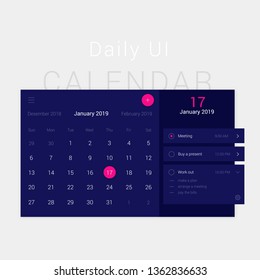 Modern web design blue calendar and planner. Daily ui. Web interface template