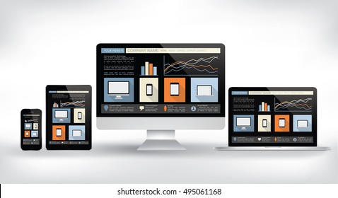 concepto moderno de diseño web - vectores de dispositivos electrónicos