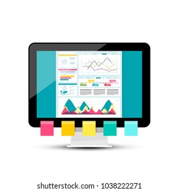 Modern Web Design with Graphs on Dashboard. Vector PC Computer Symbol.