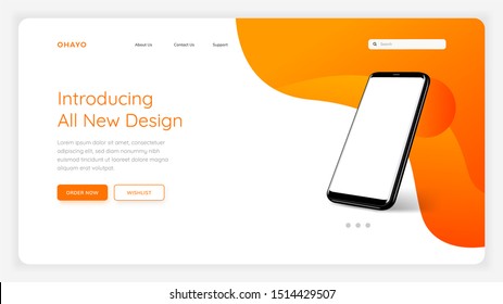 Modern web design interface UI trend blank smartphone mobile handphone mockup orange background bezel less presentation