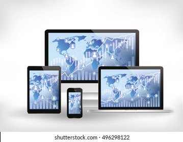 modern web design on computer, tablet and mobile phone screen 