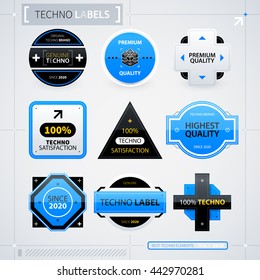 Modern web design template with badges and banners. Futuristic techno business style. Useful for annual reports, presentations and advertising.