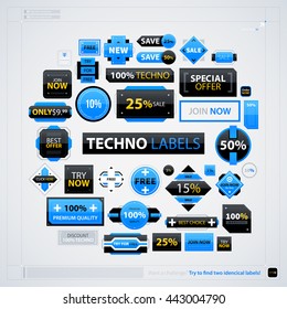 Modern web design template with badges and banners. Futuristic techno business style. Useful for annual reports, presentations and advertising.