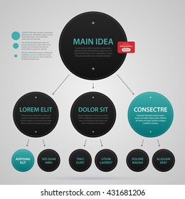 Modern web design template with complex organization chart. Strict corporate business style. Useful for annual reports, presentations and media.