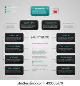 Modern web design template with complex organization chart. Strict corporate business style. Useful for annual reports, presentations and media.