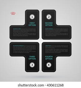 Modern web design template with cross made of four options. Strict corporate business style. Useful for annual reports, presentations and media.