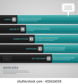 Modern web design template with five long banners on gray background. Strict corporate business style. Useful for annual reports, presentations and media.