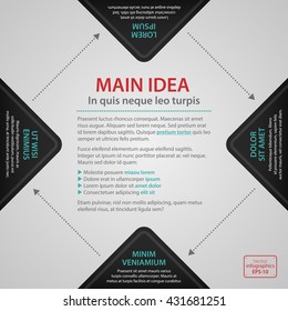 Modern web design template with four black options and text. Strict corporate business style. Useful for annual reports, presentations and media.