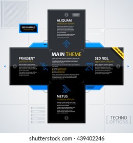 Modern web design template with options/banners. Futuristic techno business style. Useful for annual reports, presentations and advertising.