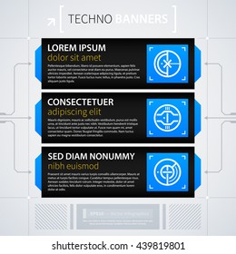 Modern web design template with options/banners. Futuristic techno business style. Useful for annual reports, presentations and advertising.