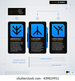 Modern web design template with options/banners. Futuristic techno business style. Useful for annual reports, presentations and advertising.