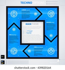 Modern web design template with options/banners. Futuristic techno business style. Useful for annual reports, presentations and advertising.