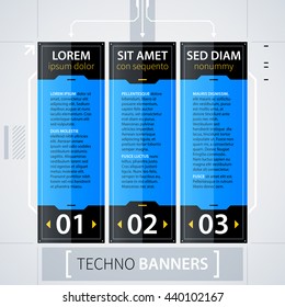 Modern web design template with options/banners. Futuristic techno business style. Useful for annual reports, presentations and advertising.