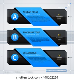 Modern web design template with options/banners. Futuristic techno business style. Useful for annual reports, presentations and advertising.