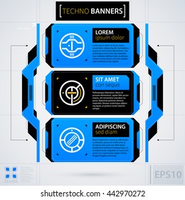 Modern web design template with options/banners. Futuristic techno business style. Useful for annual reports, presentations and advertising.