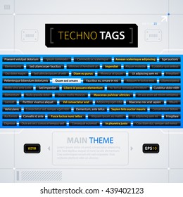 Modern web design template with tag cloud. Futuristic techno business style. Useful for annual reports, presentations and advertising.