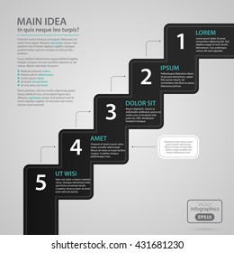 Modern web design template with zigzag stripe and five numbered options. Strict corporate business style. Useful for annual reports, presentations and media.