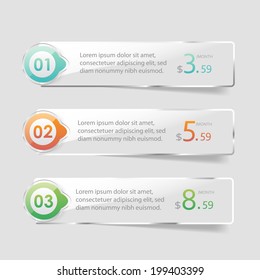 Modern web element, hosting, price. Vector