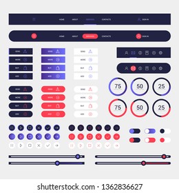 Modern web elements navigation on blue background. Web elements with navigation, buttons, icons for use on the site. Daily ui. Web interface template