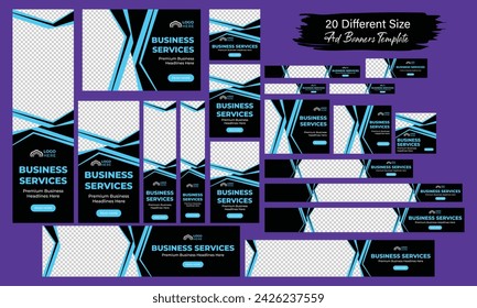 Plantilla de banner de encabezado web moderna. Conjunto de banner de anuncios web horizontales y verticales. Gradiente abstracto adword ads cubre el fondo de la cabecera para el diseño del sitio web. Publicación en redes sociales, volante, diseño de tarjeta de invitación