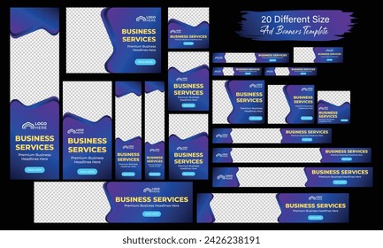 Modern web header banner template. horizontal and vertical web ads banner set. Gradient abstract adword ads cover header background for website design. Social media post, flyer, invitation card design