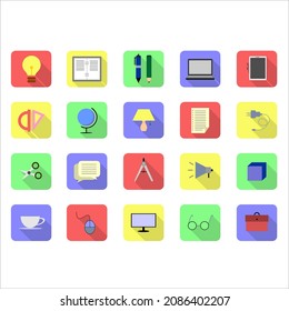 Modern web icon set. Colorful icon collection. Education and office icon set