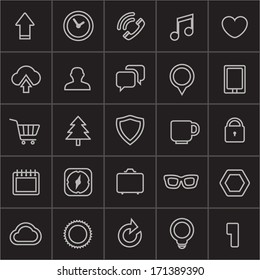 Modern web icons collection on black