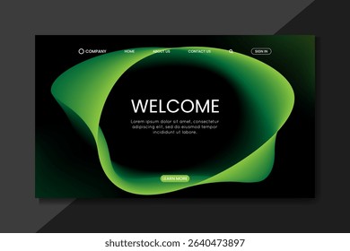 Modern Web Landing Page with Abstract Green Gradient Wave Design