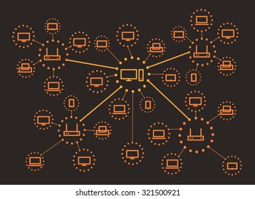Modern web media network scheme. Lineart design concept