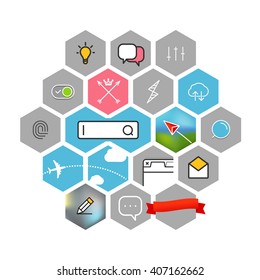 Modern web and mobile application pictograms collection. Color lineart intercece icons set
