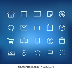 Modern web and mobile application pictograms collection on blur background. Lineart intercece icons set