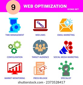 Modern web optimization icon set editable and resizable