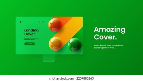 Modern web project design vector template. Amazing monitor mockup landing page concept.