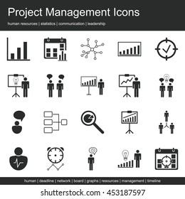 Modern Web Symbol Collection Of Project Management Human Resources, Communication And Statistics Icon Set.