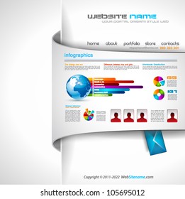 Modern web templave with paper style background and transparent shadows. Ideal for business website with a lot of infographic charts elemenets.