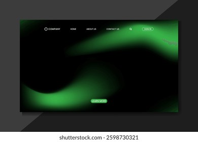 Modern Web UI Homepage with Green Gradient Mesh on Black Background