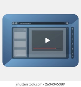Modern web user interface concept featuring a video player layout, browser navigation bar, and vertical social media icons