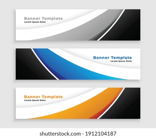 modern web wave banner set in three colors