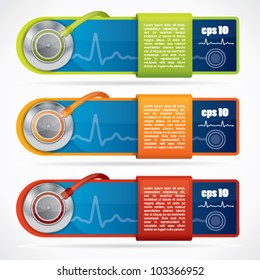 Modern web2 medical banner set with stethoscope and reflection