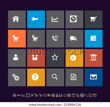 Modern web&commercial icons on colored square buttons