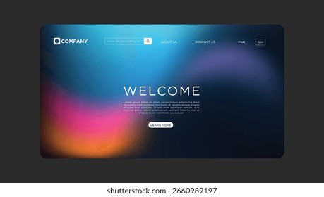 El concepto moderno del diseño del Sitio web exhibe la interfaz elegante con el fondo vibrante del gradiente para dar la bienvenida a la compañía
