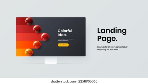 Modern website design vector layout. Unique computer monitor mockup landing page template.
