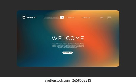 Modernes Website-Design mit Willkommensbotschaft und lebendigem blauorangefarbenem Farbverlauf-Hintergrund