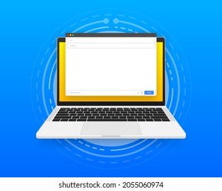 Modern website email page on the screen laptop. Site form for send message online. Vector illustration.